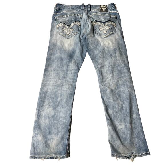 Rock Revival Size 38 Feeny Denim Jeans Embroidered Distressed Straight Leg - Picture 1 of 8